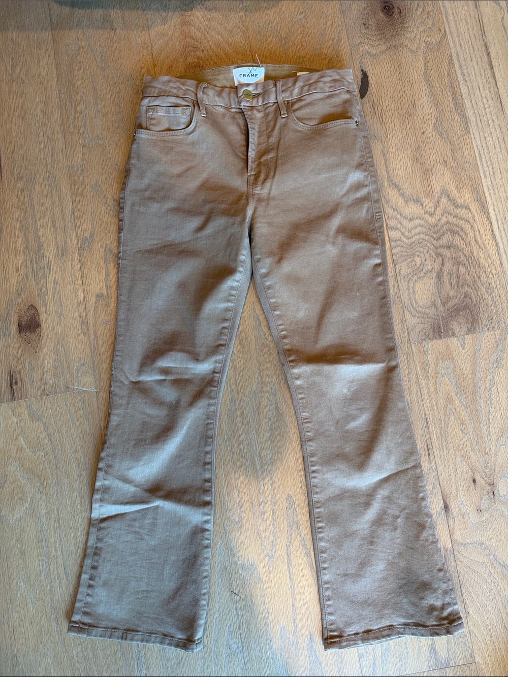 Frame Denim Le Crop Mini Boot in Tan Coated Leather feel size 27